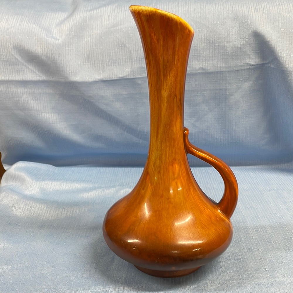 ROYAL HAEGER EWER VASE PITCHER HANDLED BROWN TONES 1960's DRIP GLAZE